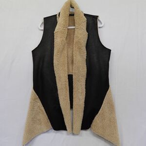 Drape Vest Women Shearling Open Front Sherpa Western Boho Ranch Italy Hippie Ski